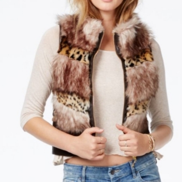Guess Jackets & Blazers - GUESS Faux-Fur Animal-Print Contrast Vest